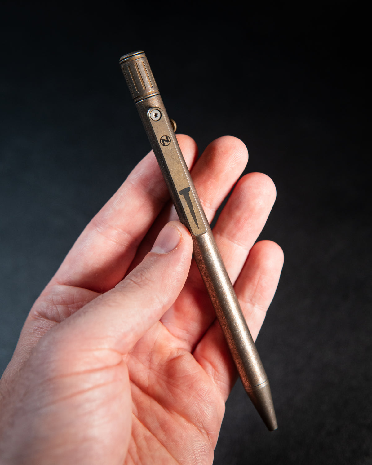 The Axial - Titanium Bolt-Action Fidget Pen, Rusty Nail (JRW Collab)