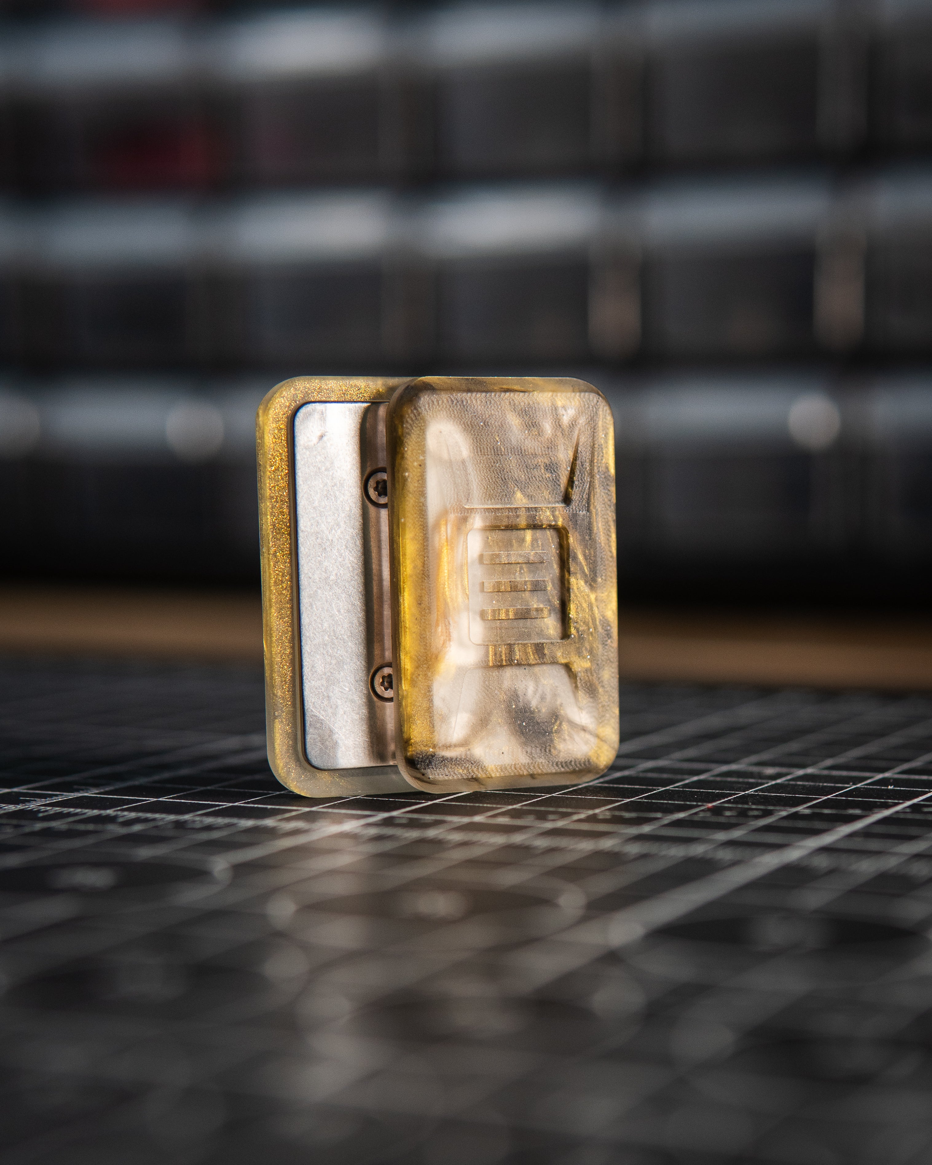 Delta Ergo Pro Tile Fidget Slider - Maker's Choice, Black & Gold Resin w/Crown Plates