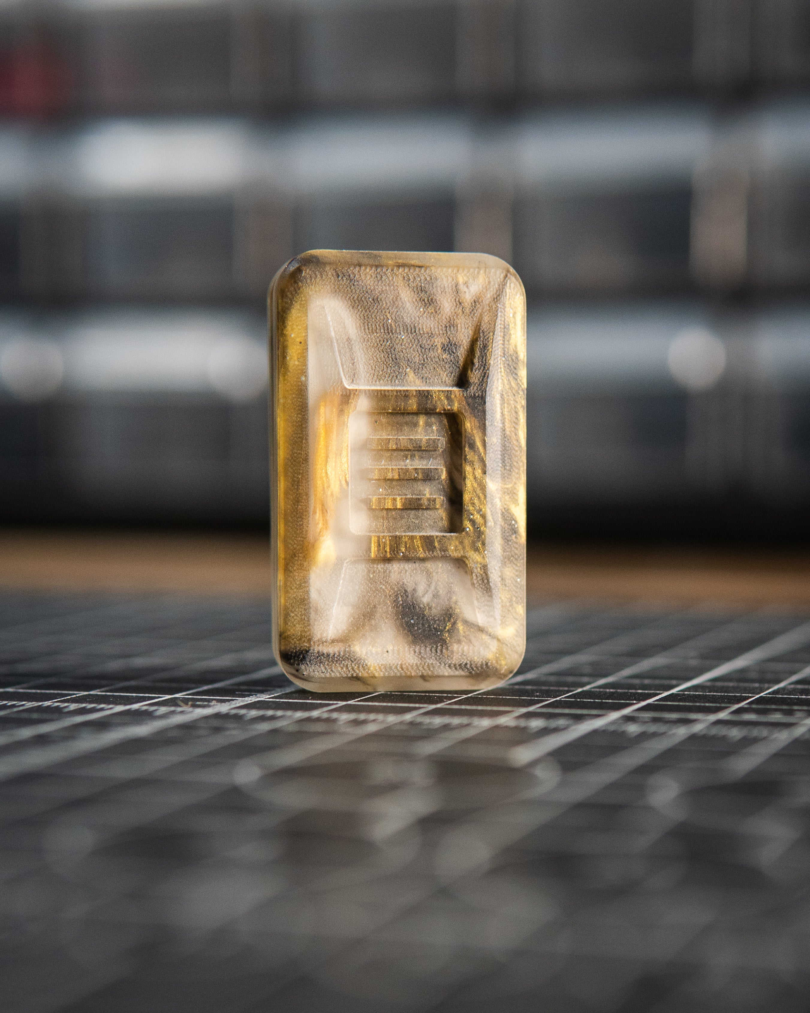 Delta Ergo Pro Tile Fidget Slider - Maker's Choice, Black & Gold Resin w/Crown Plates