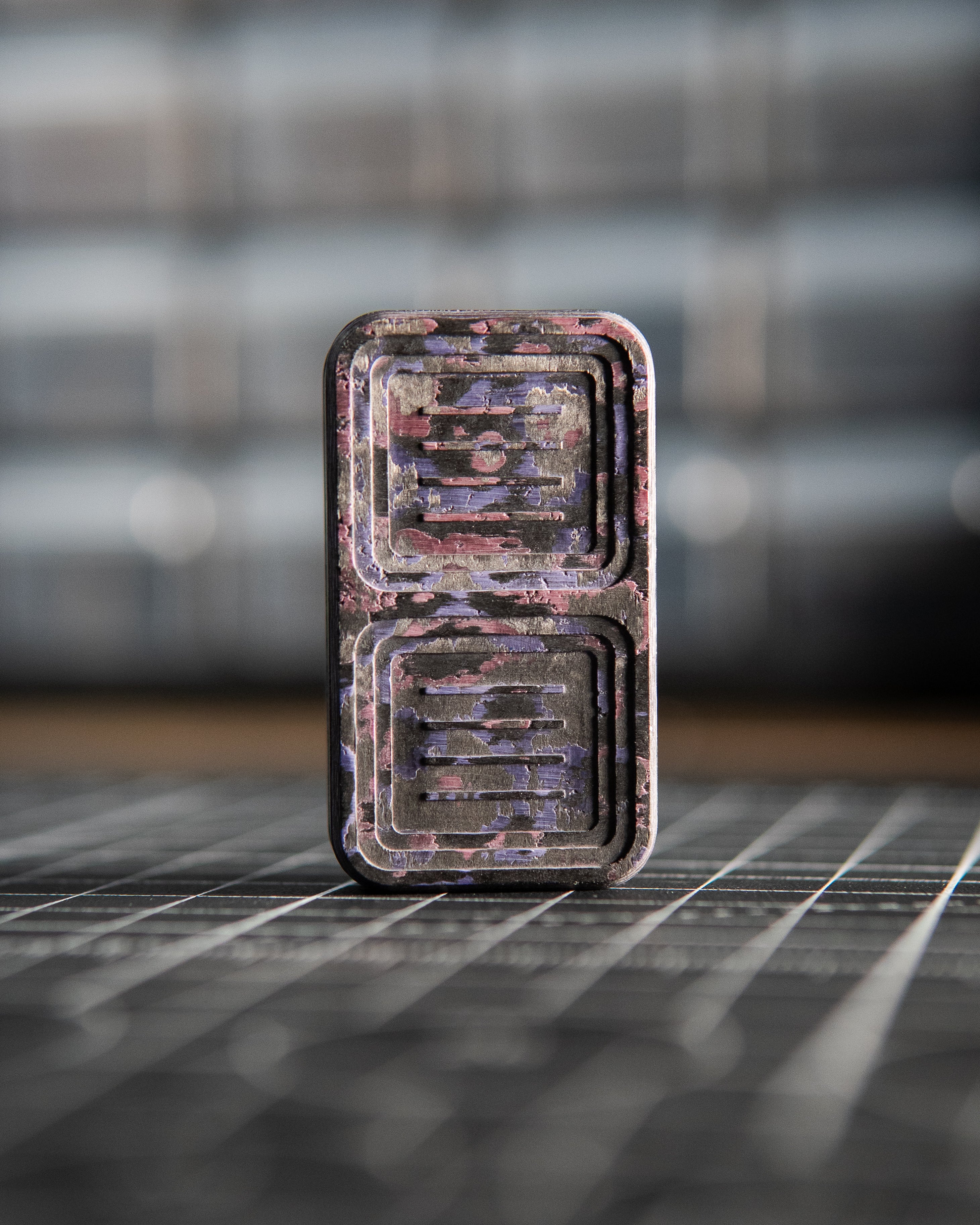 Delta Pro Tile Fidget Slider - Maker's Choice, Purple Haze Carbon Fiber w/Crown Tumbled Plates