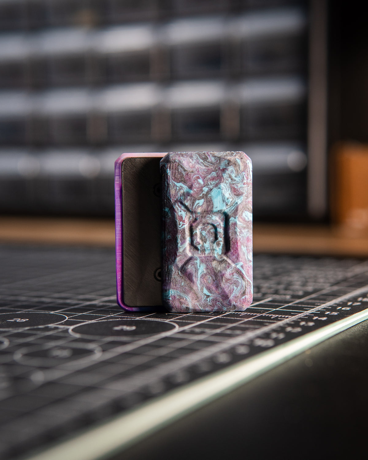 Echo Appa Pro Tile Fidget Slider - Resin Pink, Purple, Teal & Black Swirl