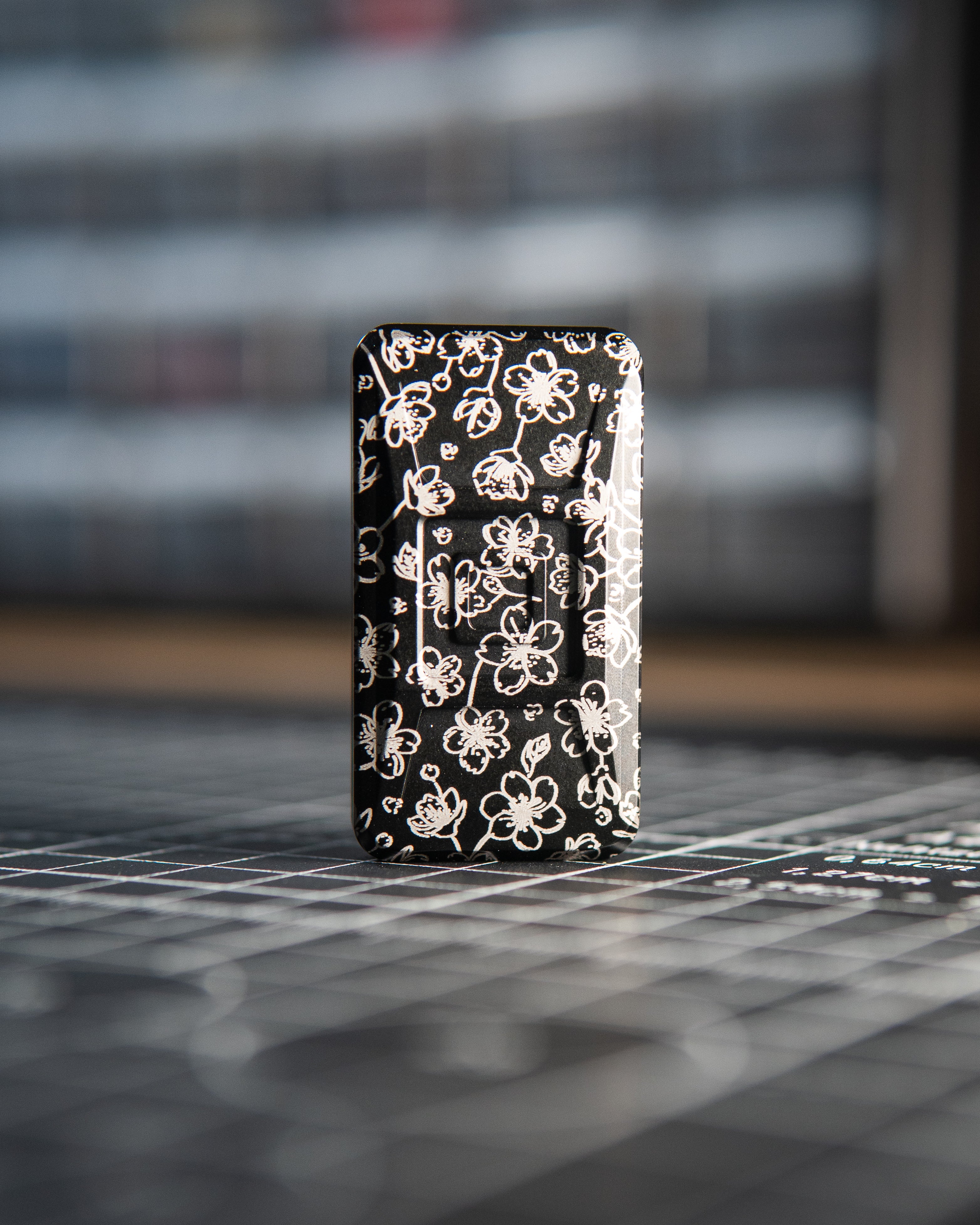 Echo Ergo Tile Fidget Slider - Maker's Choice, Aluminum Piano Black "Cherry Blossom" Edition