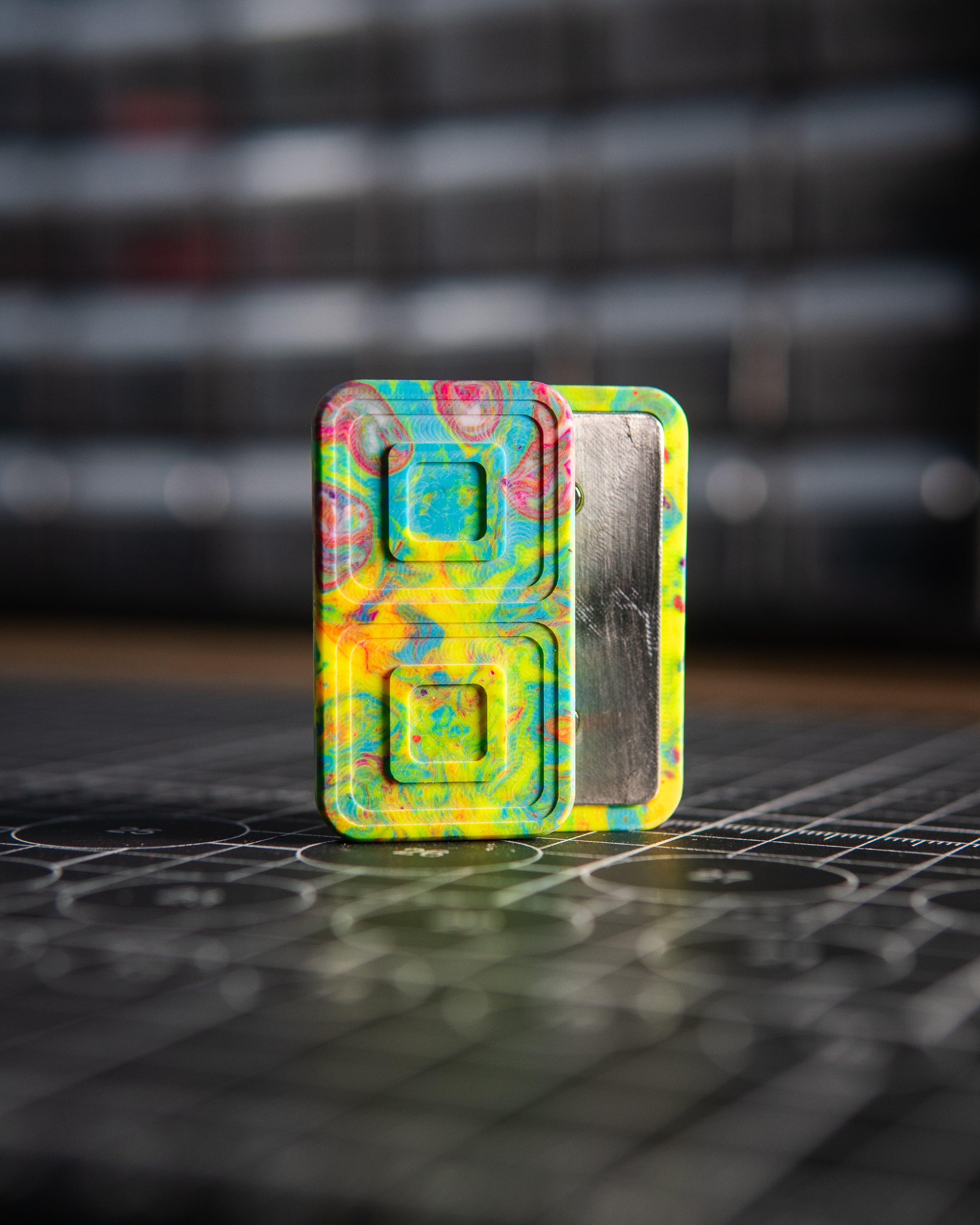 Echo Tile Fidget Slider - Maker's Choice, Multi-Color Swirl Resin w/Crown Plates