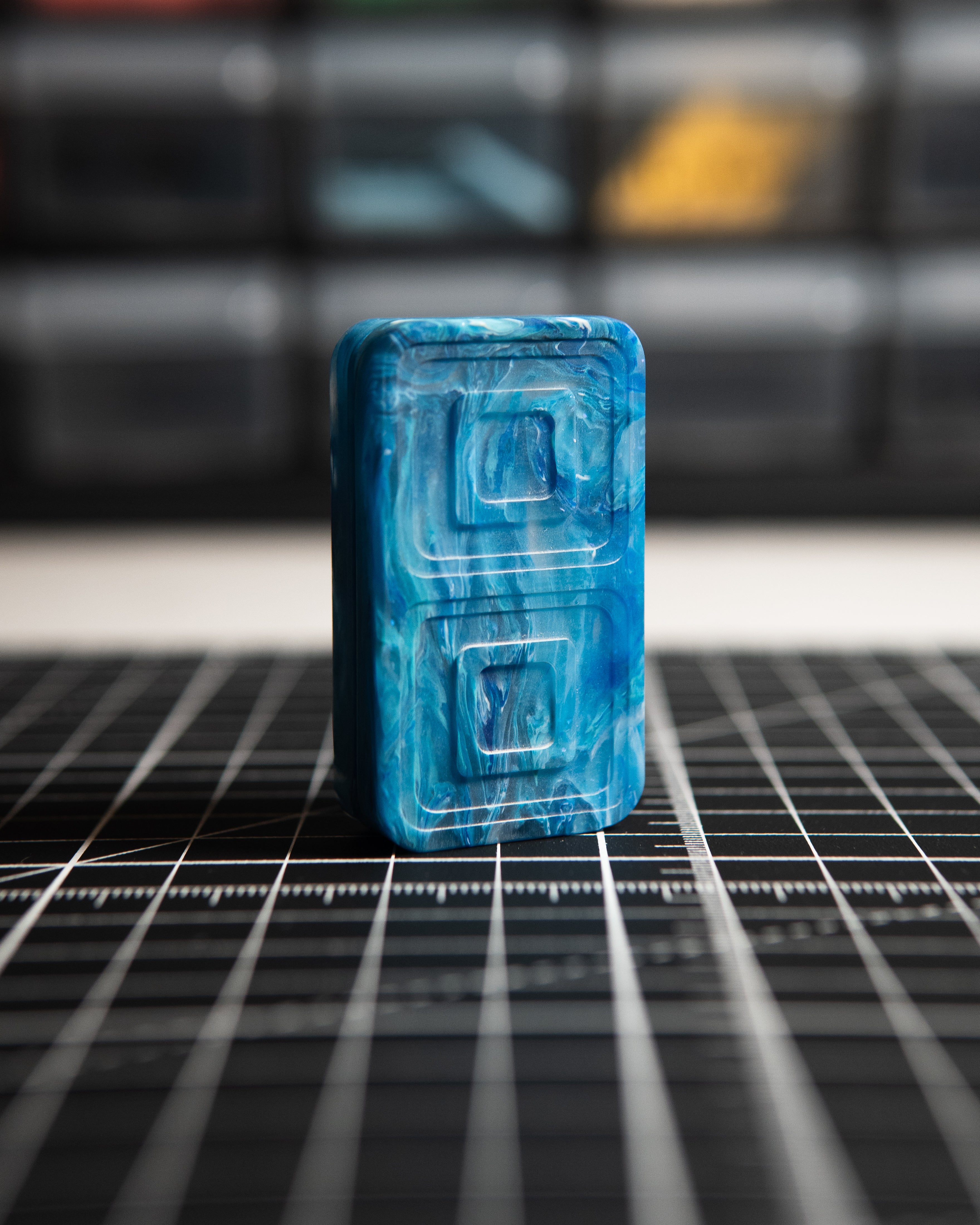 Echo Tile Fidget Slider - Maker's Choice, Dank Blanks Blue Swirl Resin