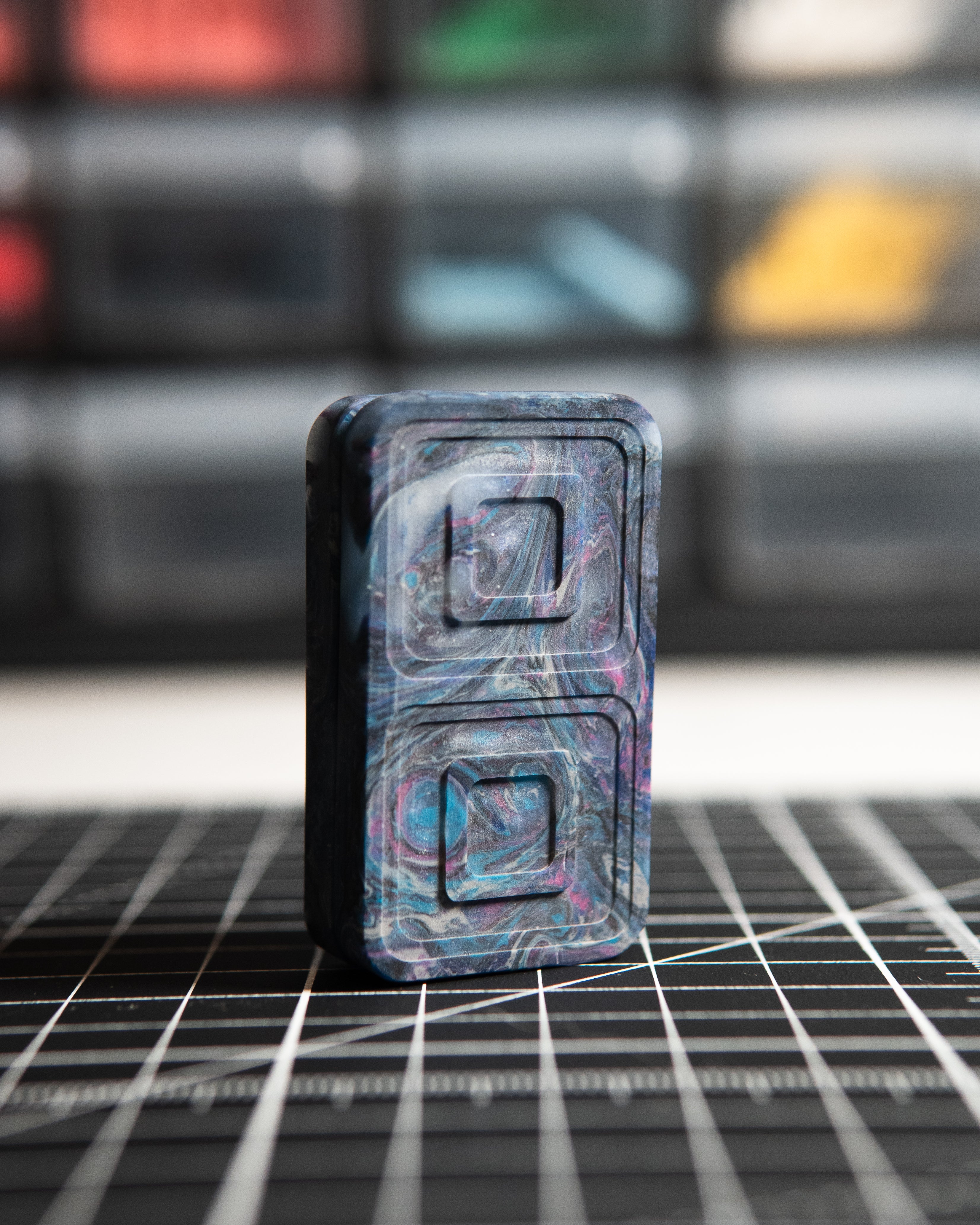Echo Tile Fidget Slider - Maker's Choice, Dank Blanks Dark Purple & Blue Swirl Resin