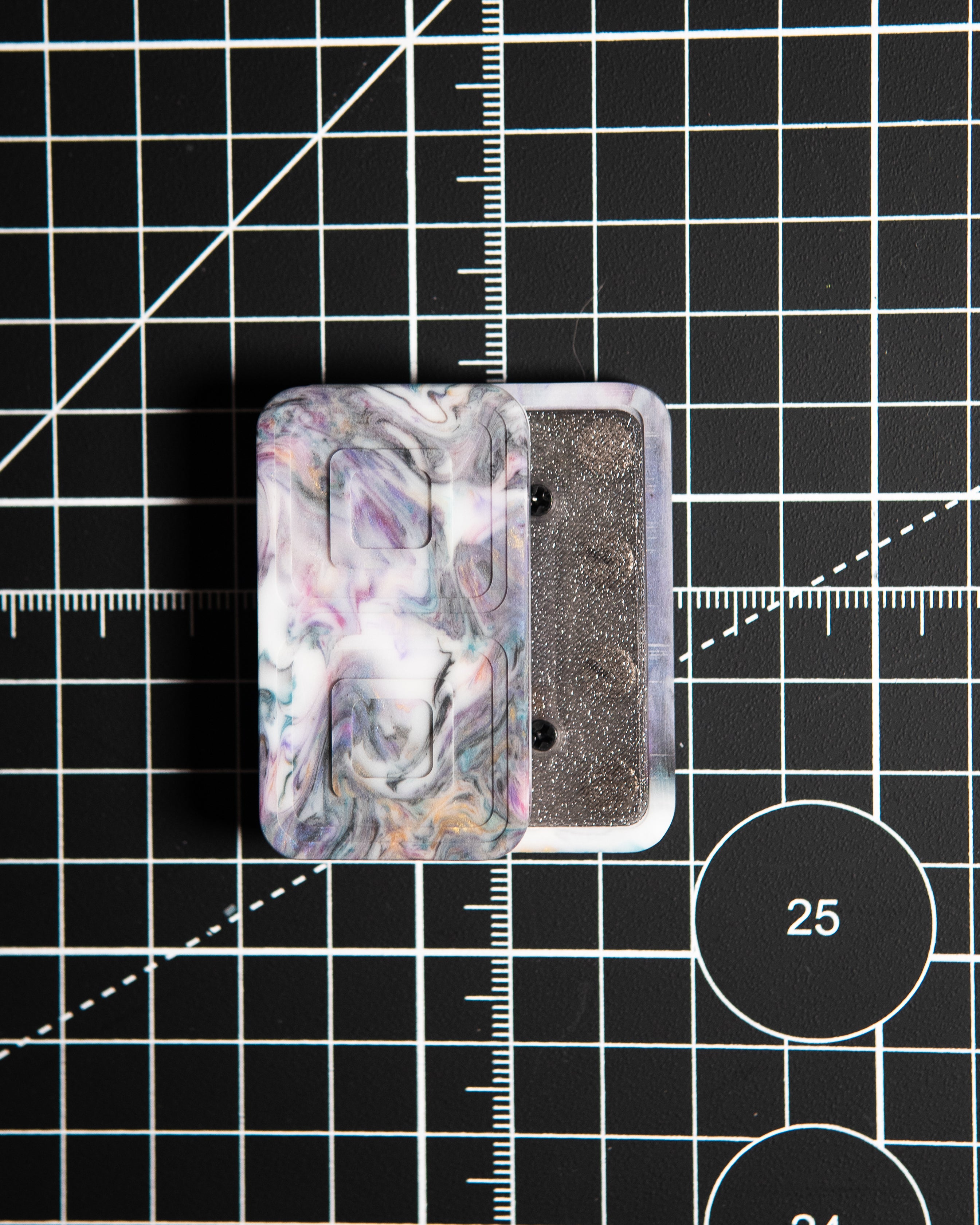 Echo Tile Fidget Slider - Maker's Choice, Dank Blanks White Multi-Color Swirl Resin