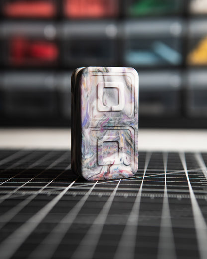 Echo Tile Fidget Slider - Maker's Choice, Dank Blanks White Multi-Color Swirl Resin