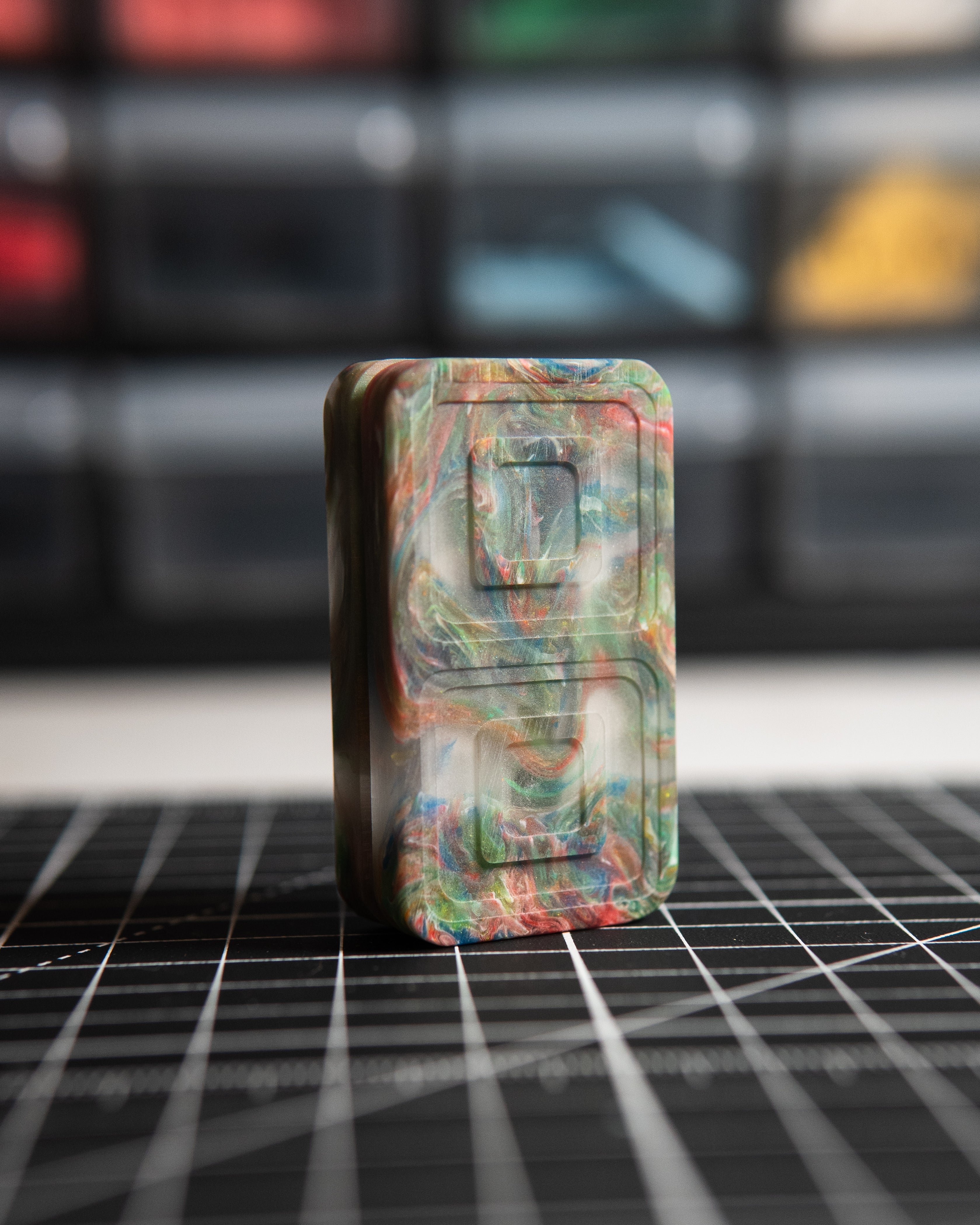 Echo Tile Fidget Slider - Maker's Choice, Dank Blanks Clear Multi-Color Swirl Resin #1