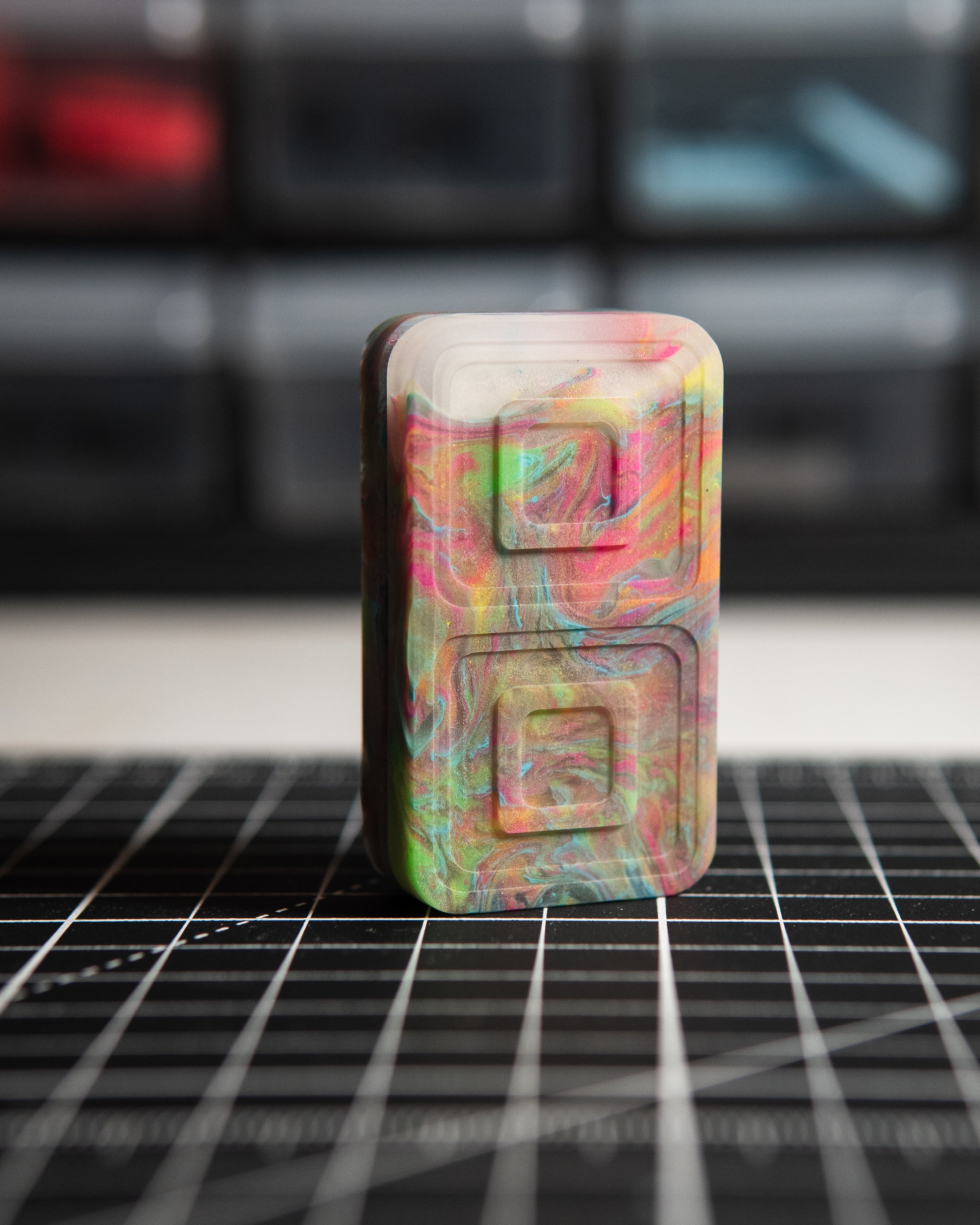 Echo Tile Fidget Slider - Maker's Choice, Dank Blanks Clear Multi-Color Swirl Resin #2