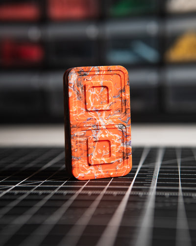 Echo Tile Fidget Slider - Maker's Choice, Kaotic Orange White Resin
