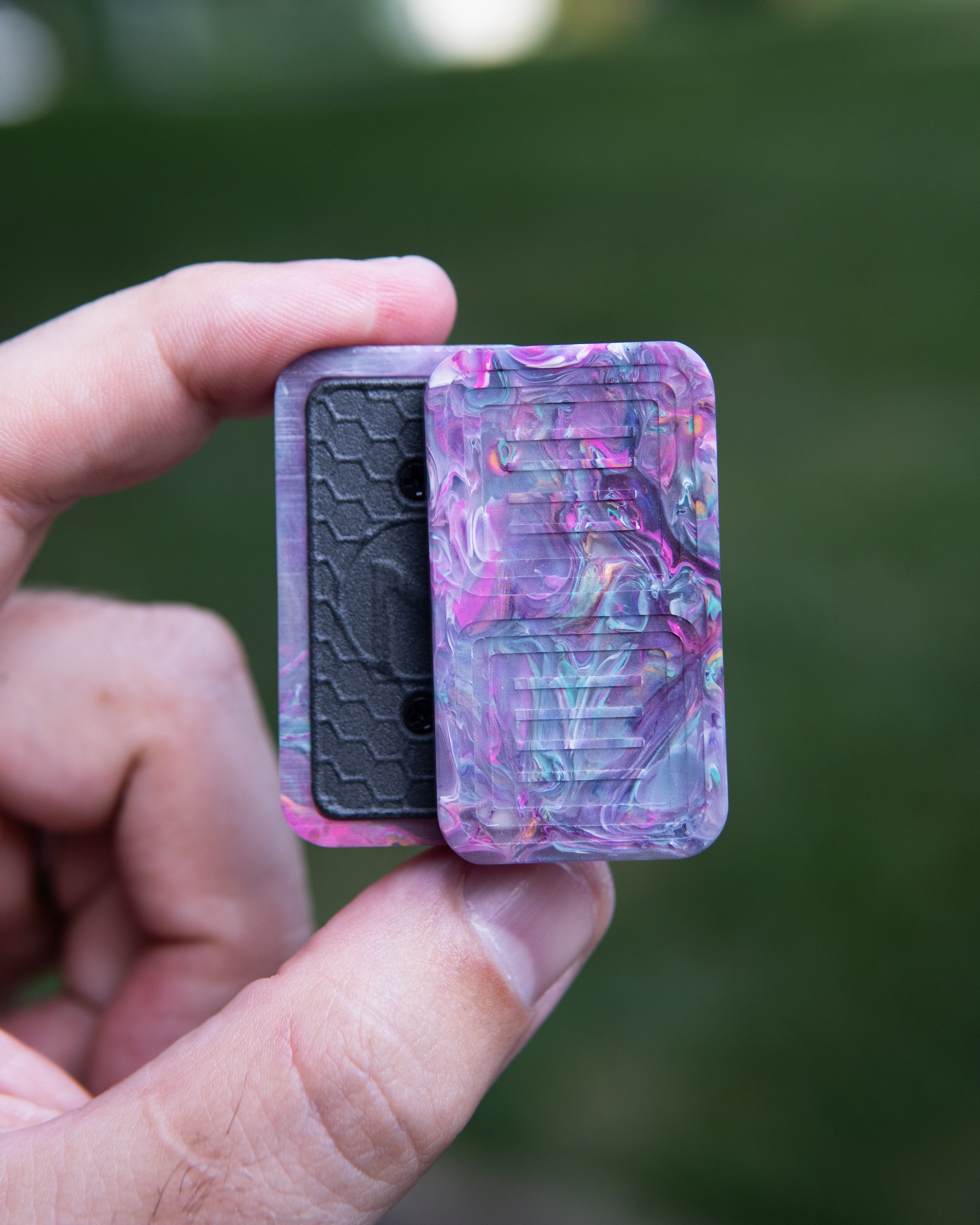 Delta Tile Fidget Slider - Maker's Choice, Dank Blanks Purple Teal Pink Swirl