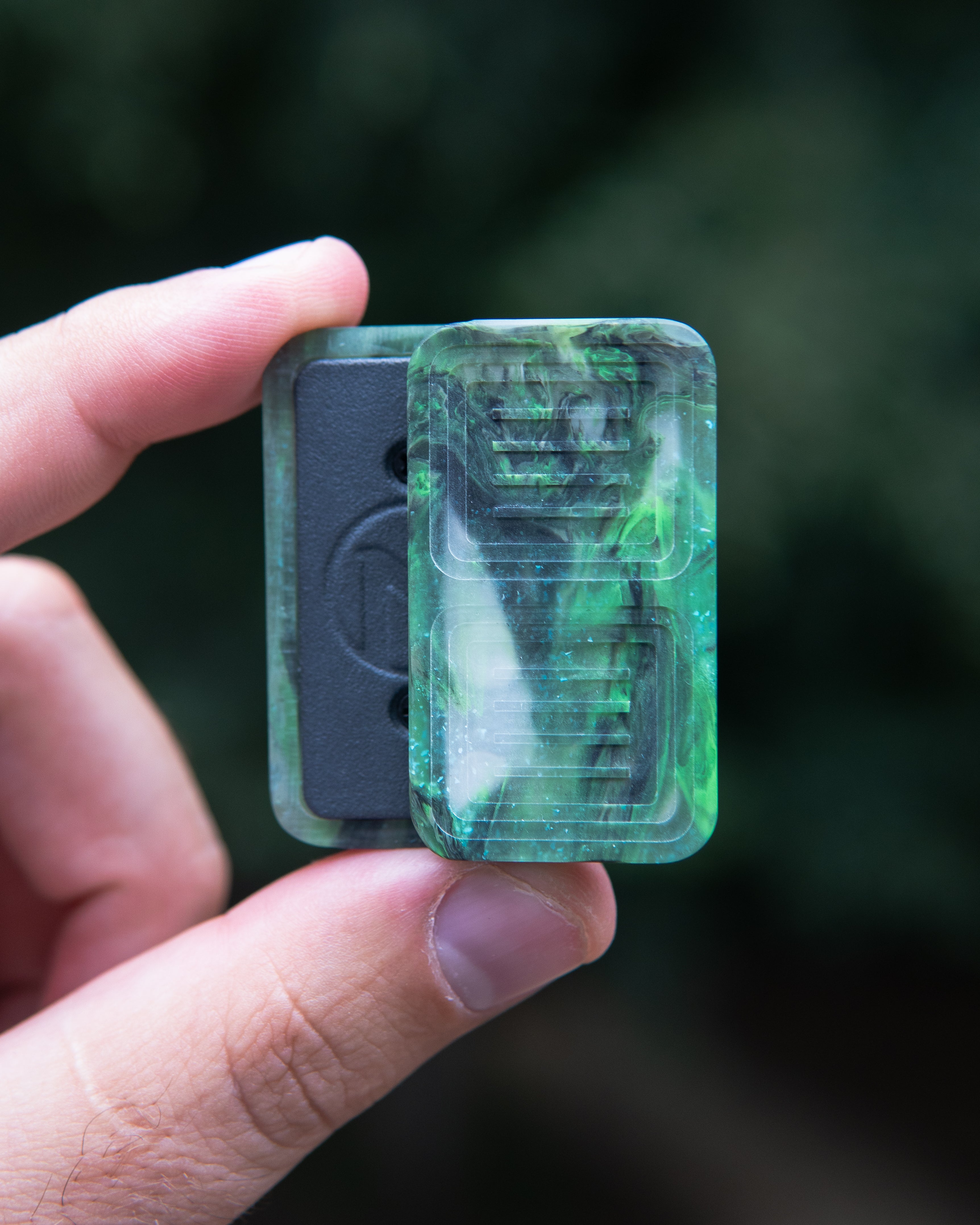 Delta Tile Fidget Slider - Maker's Choice, Dank Blanks Green/Clear Sparkle Swirl