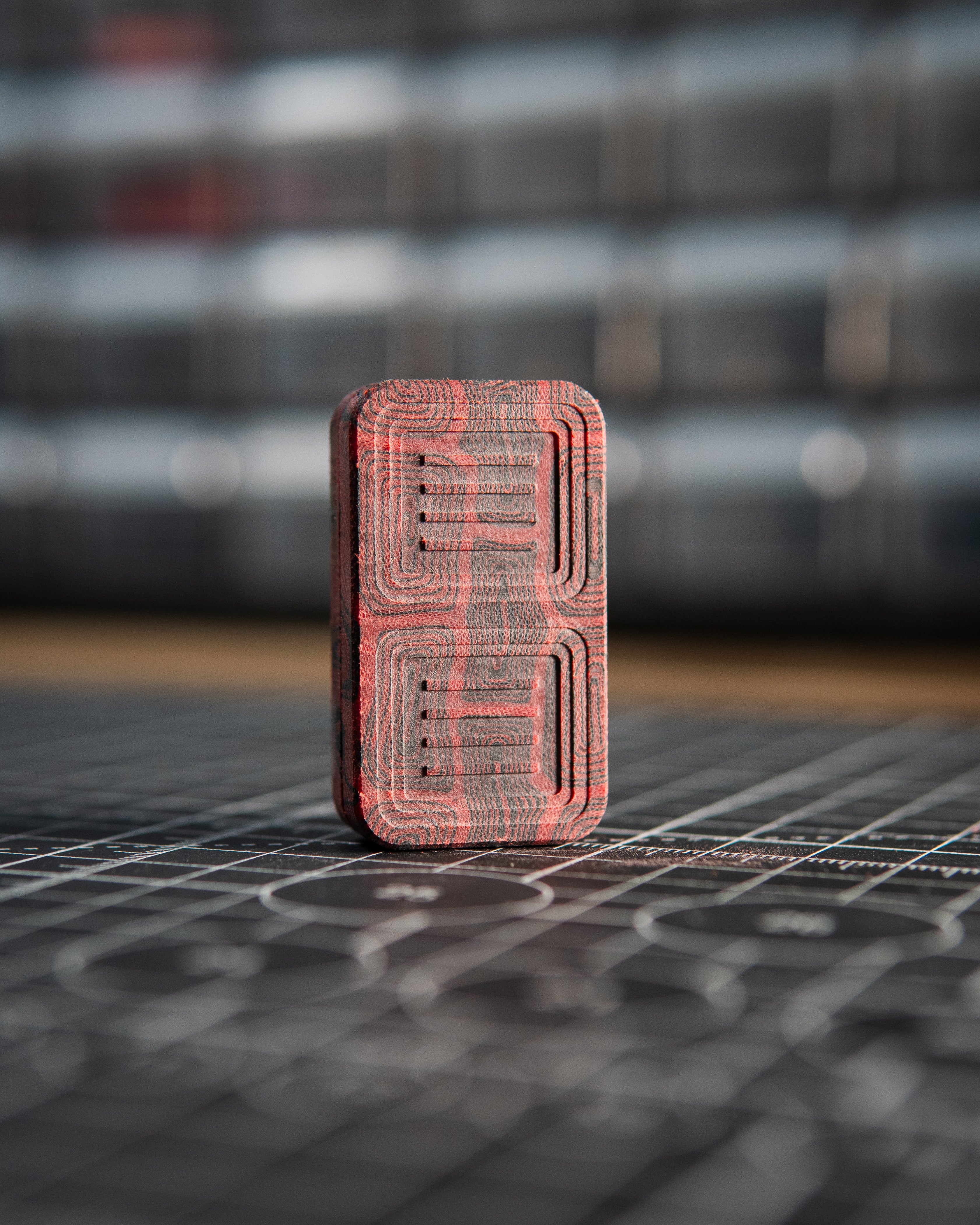 Delta Pro Tile Fidget Slider - Maker's Choice, Black & Red Patterned Micarta