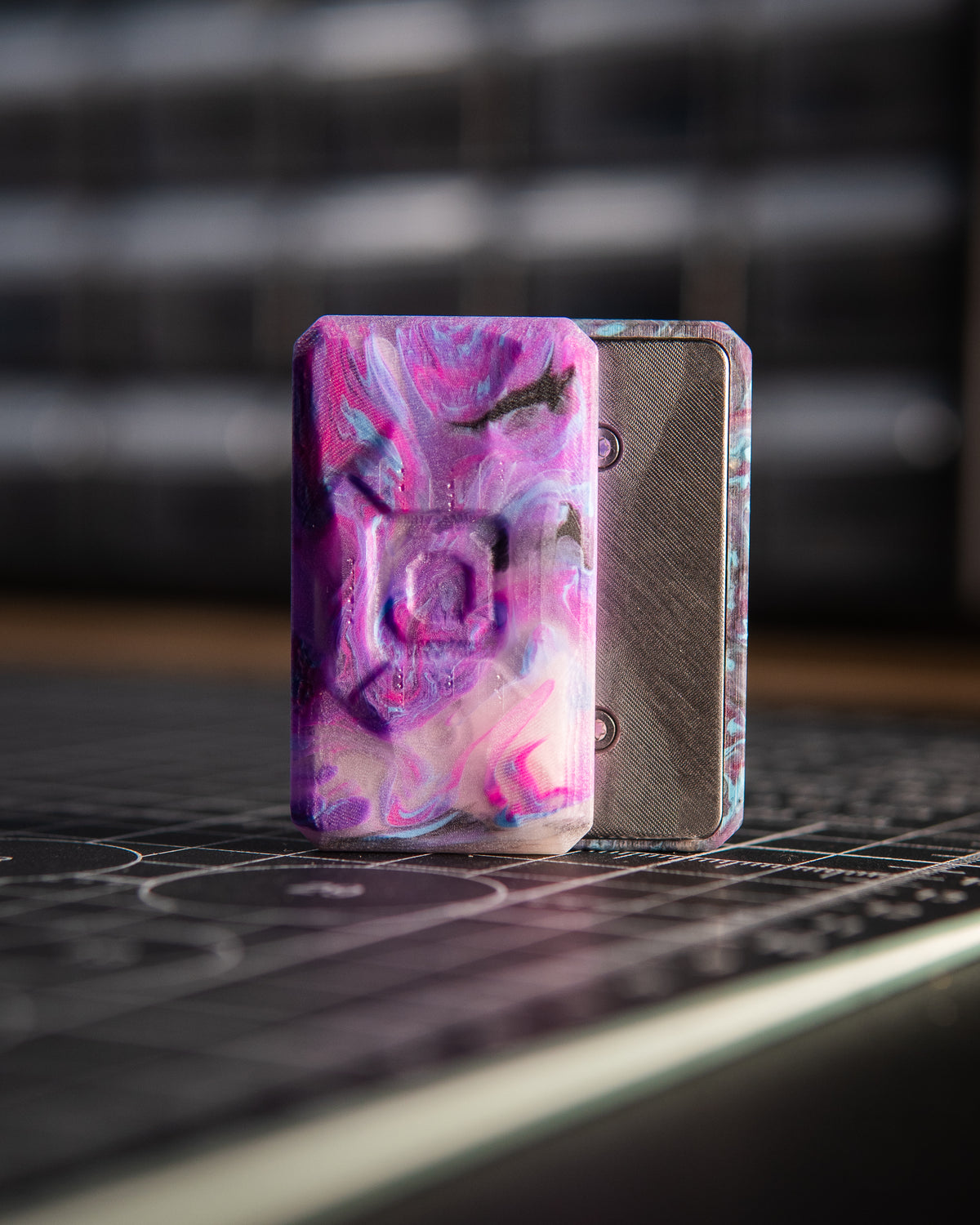 Echo Appa Pro Tile Fidget Slider - Resin Pink, Purple, Teal & Black Swirl