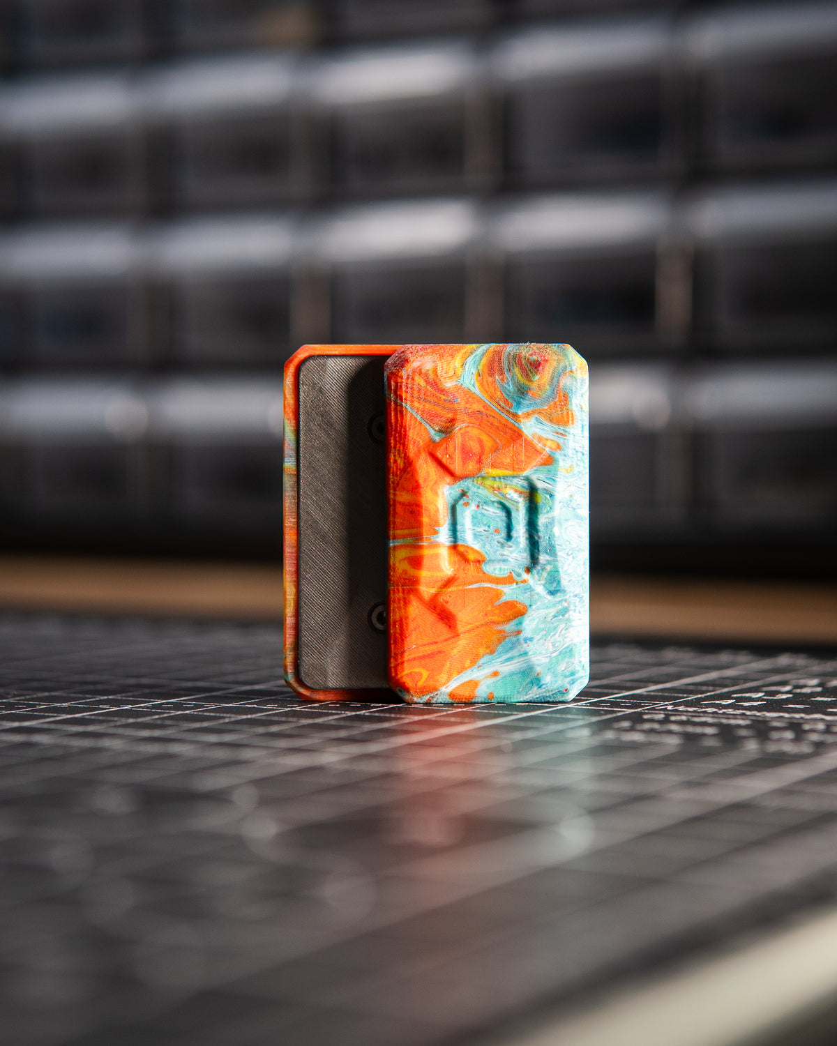 Echo Appa Pro Tile Fidget Slider - Resin Blue & Orange Swirl