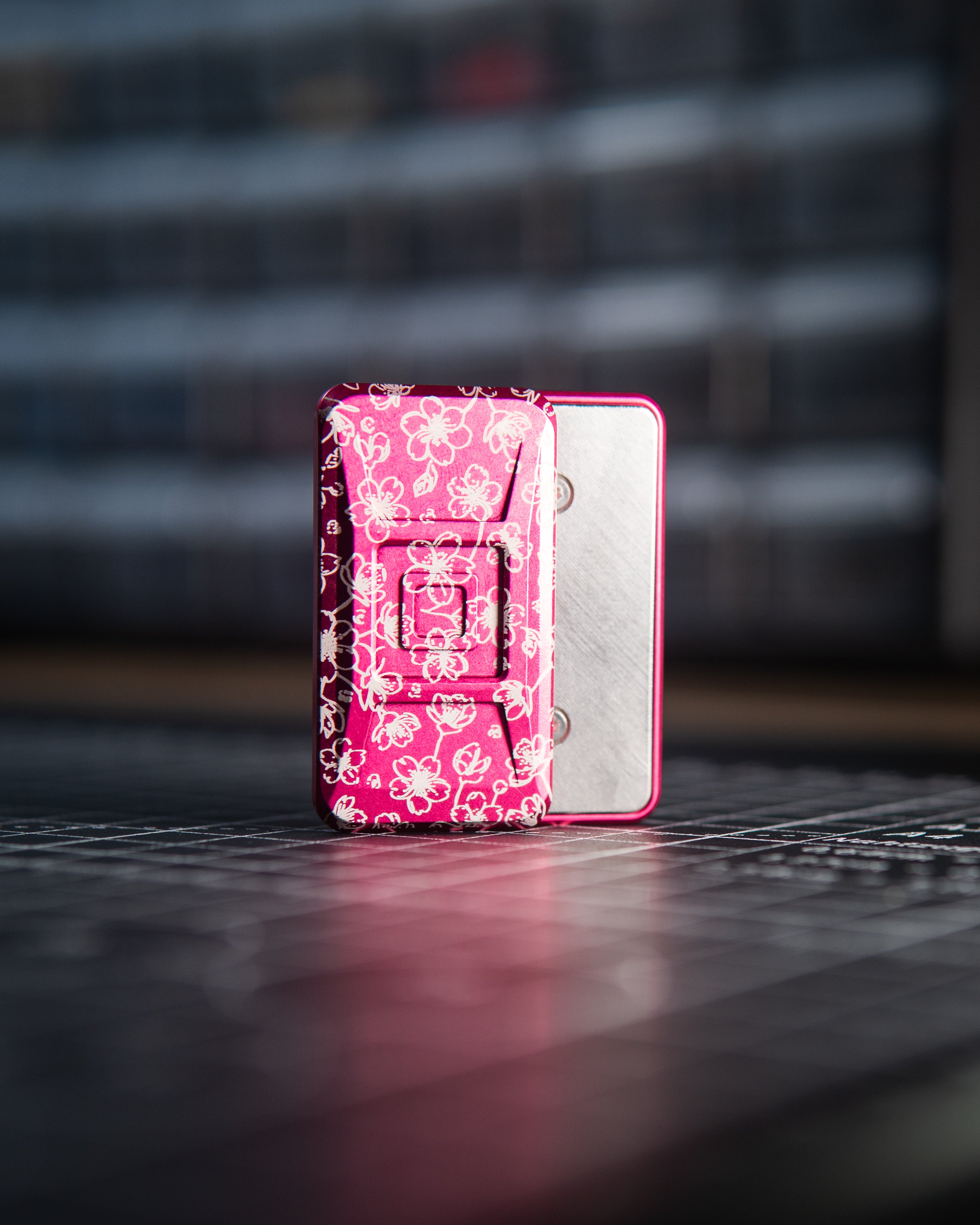 Echo Ergo Tile Fidget Slider - Maker's Choice, Aluminum Pink Azalea "Cherry Blossom" Edition