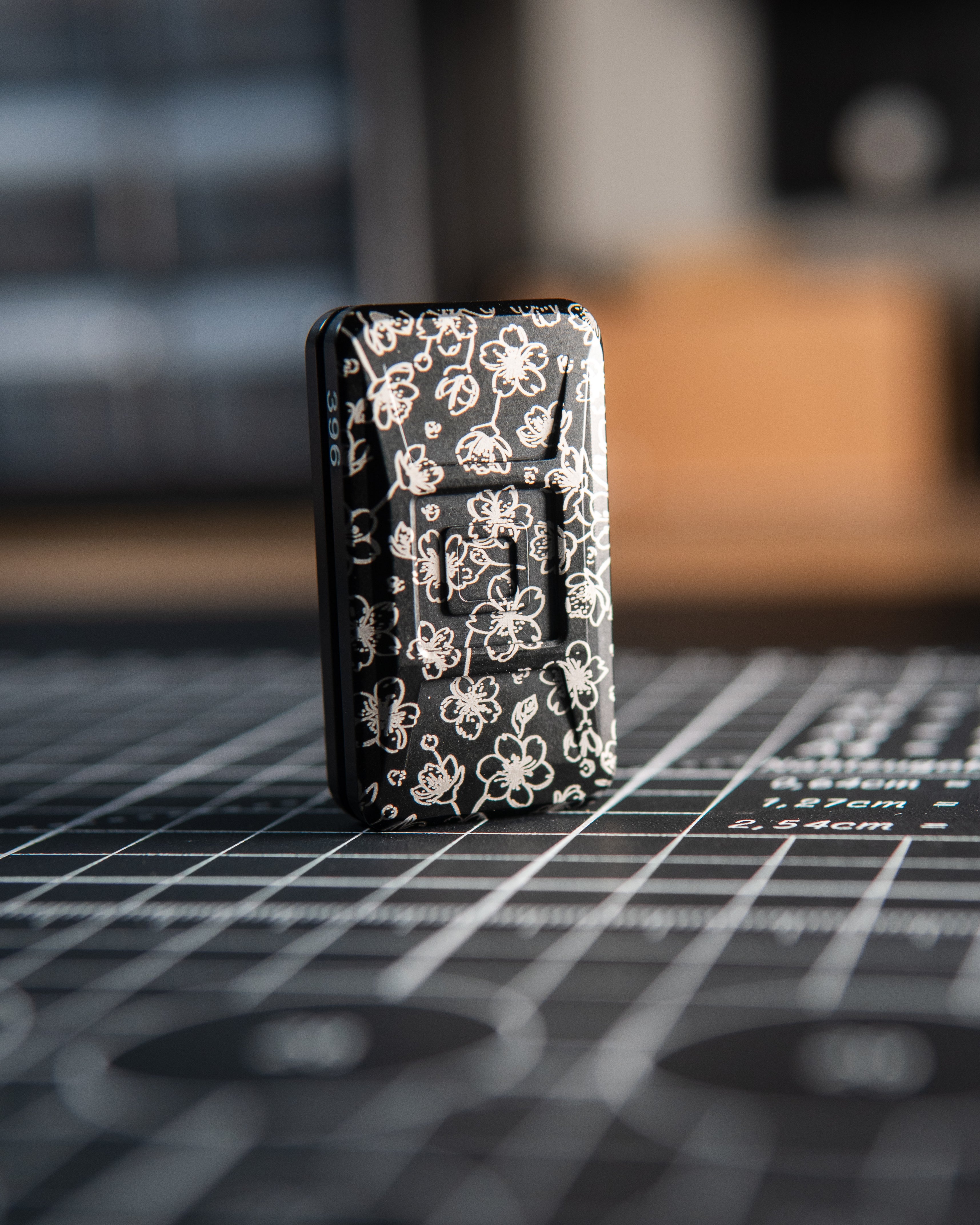 Echo Ergo Tile Fidget Slider - Maker's Choice, Aluminum Piano Black "Cherry Blossom" Edition