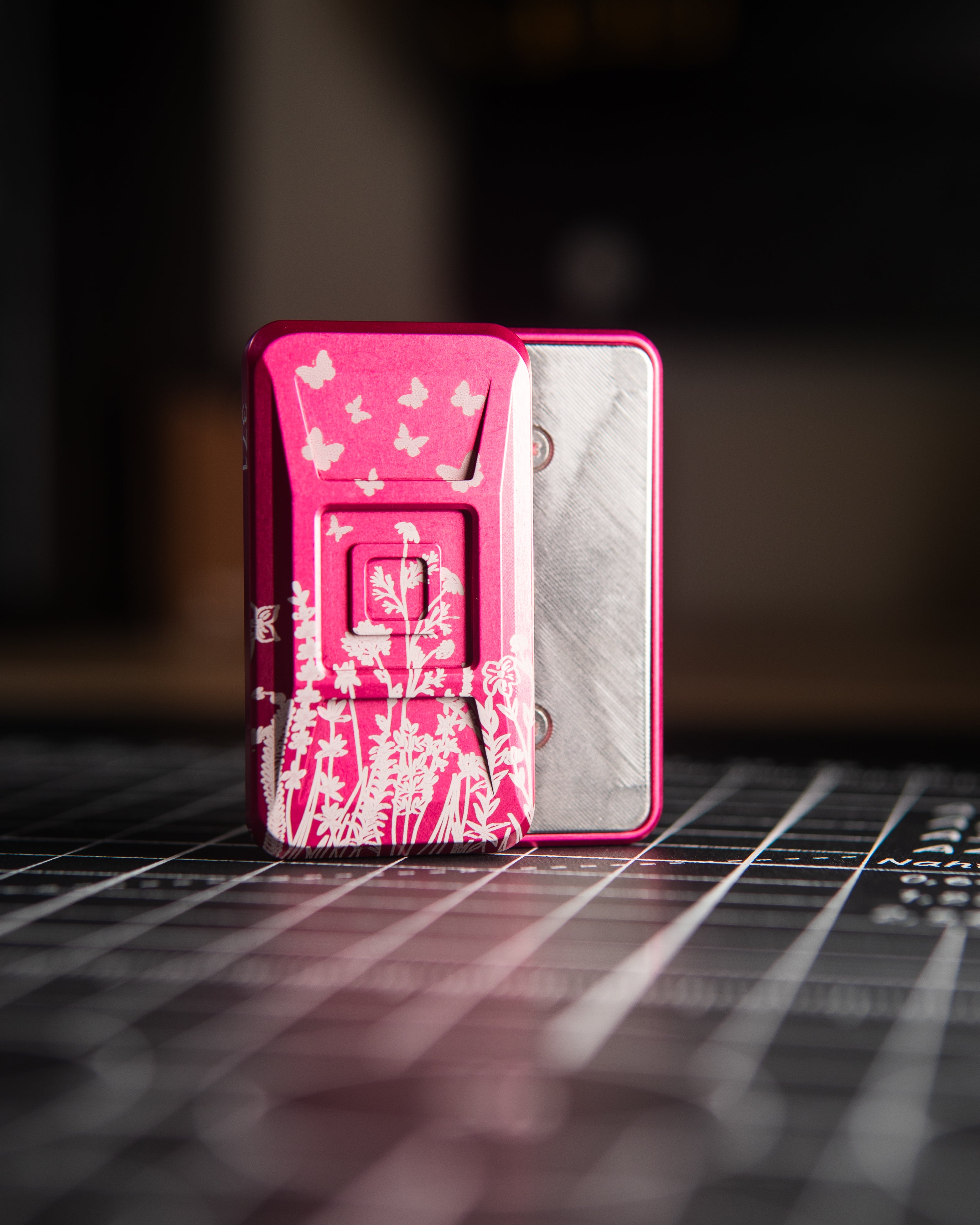 Echo Ergo Tile Fidget Slider - Maker's Choice, Aluminum Pink Azalea "Wildflower Ash" Edition
