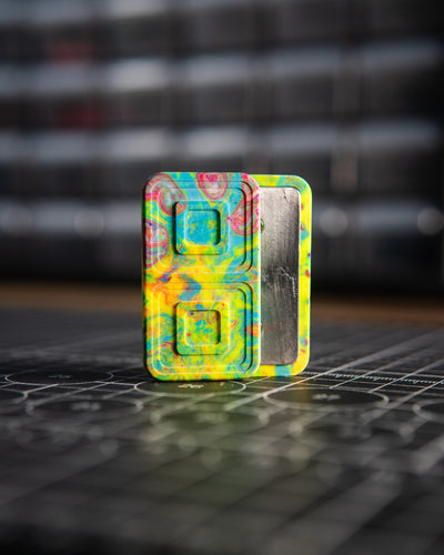 Echo Tile Fidget Slider - Maker's Choice, Multi-Color Swirl Resin w/Crown Plates