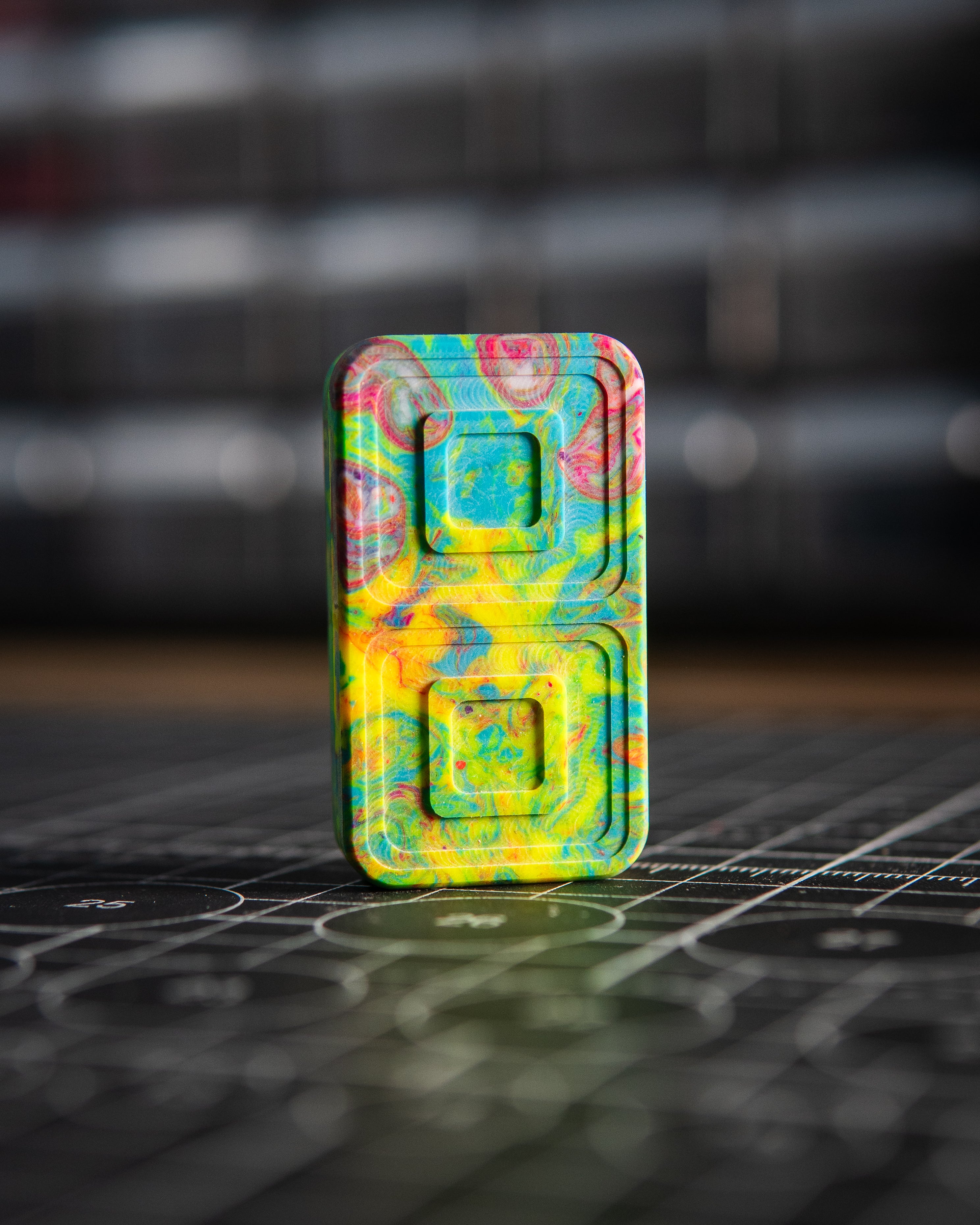 Echo Tile Fidget Slider - Maker's Choice, Multi-Color Swirl Resin w/Crown Plates