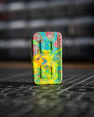 Echo Tile Fidget Slider - Maker's Choice, Multi-Color Swirl Resin w/Crown Plates